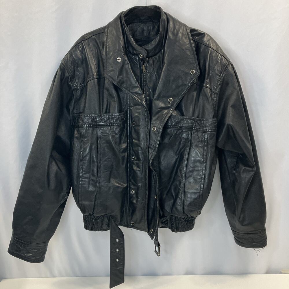 Byrnes & Baker Jacket Black Leather Biker Motorcycle Bomber Women's L Large